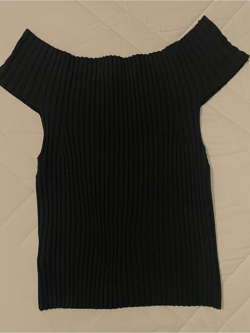 Topshop Black Ribbed Off-Shoulder Sweater